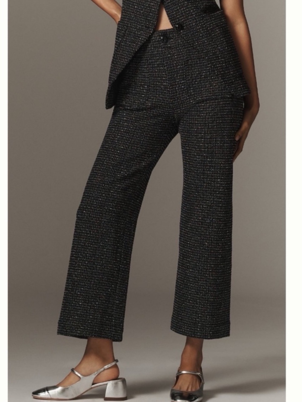 NWT Anthro Maeve The Colette Cropped Wide-Leg Pants  Merrick White Tweed Edition